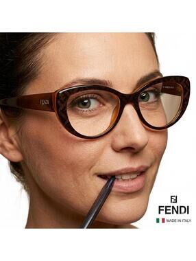 Fendi F968 944 Women Eyeglasses Italy Mahogany Brown Cat-Eye